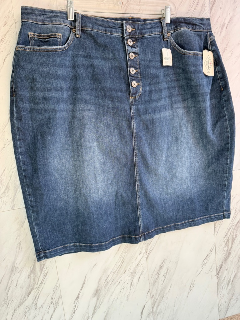NEW St. John's Bay Button Front Denim Jean Slenderizing Pencil Skirt SZ 24W